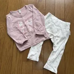 リボン刺繍トップスと花柄ボトムスセット 80cm