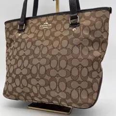 【良品】COACH トートバッグ キャンバス シグネチャー レザー 茶 黒