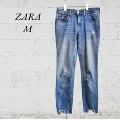 【ZARA】【M】スキニー　ダメージ　裾先　オシャレ　色落ち　加工
