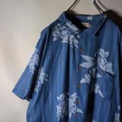 BOCCA CLASSICSインディゴ藍染め系90s古着ネイビー半袖ポタニカル