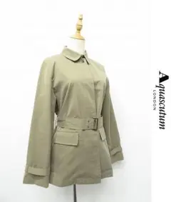 V063/ Aquascutum ハーフコート ジャケット シルク混 9 カーキ