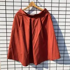 ZARA BASIC■タック フレアスカート 膝丈■オレンジ L