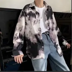 ビッグシルエット シャツ 長袖 タイダイ トップス オーバーサイズ ロングシャツ