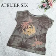 【アトリエシックス】レディース トップス プリント Tシャツ カーキ 38 M