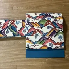 美品 和染紅型 栗山吉三郎 縮緬名古屋帯