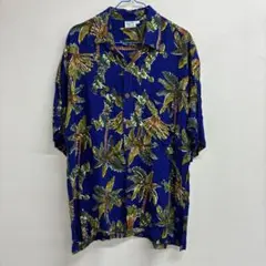 MAKAIBEACHWEAR 半袖アロハシャツ　青　パームツリー柄　XL ○50
