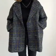 ダブルブレストコート L チェック柄