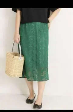 新品　Spick and Span レースラインスカート　グリーン