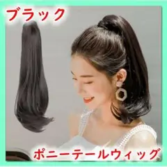 ポニーテールウィッグ ブラック クリップ 40cm 簡単 部分ウィッグ かわいい