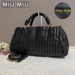 【極美品】MIU MIU ミュウミュウ 2way プリーツ加工 ゴールドスタッズ