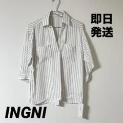 【INGNI】 新品 未使用 ストライプデザイン 五分袖シャツ　M