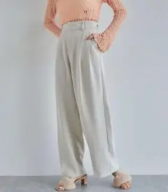 新品 VIS リネンライク ワンタック ワイドスラックスパンツ キナリ Mサイズ