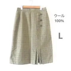 日本製 膝丈スカート 厚手生地 チェック柄 ウール100% Lサイズ