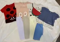 【80サイズ】女の子 半袖Tシャツ＆ズボン 4セット てんとう虫 ネコ スイカ