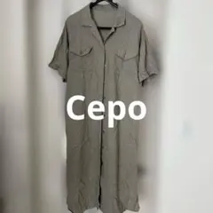 Cepo 半袖シャツワンピース M オリーブグリーン麻混