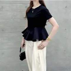 ペプラム　カットソー ブラック　Lサイズ　Tシャツ 黒 おしゃれ 可愛い