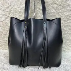フルラ FURLA トートバッグ ハンドバッグ フリンジ レザー ブラック 黒
