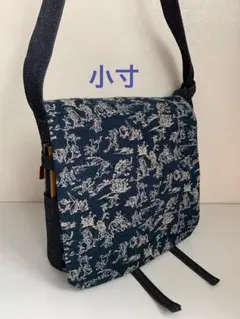 頭陀袋　ショルダーバッグ　倉敷デニム×鳥獣戯画柄生地　小寸　京都職人縫製　新品