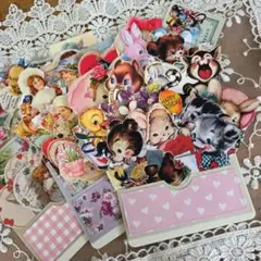 レトロアニマル　三連ポケットセット　コラージュ素材　ダイカット