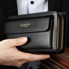 クラッチバッグセカンドバック黒メンズポーチレザー結婚式ビジネス軽量大容量B8C