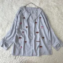 PERSON'S パーソンズ　ノブオイケダ　刺繍ブラウス　ライトブルー　M