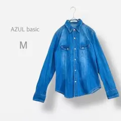 【AZUL】　美品　デニムシャツ　ダンガリーシャツ　スナップボタン　洗える　羽織