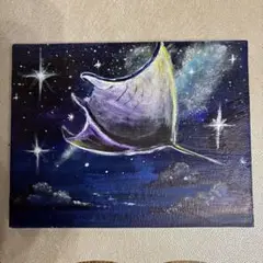 『マンタ』アクリル画　アクリル絵の具　キャンバス画　1点物　原画　海　夜空　絵画
