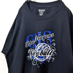 ギルダン ブルードラゴンズバレーボール ロゴ Tシャツ ブラック黒 L 古着