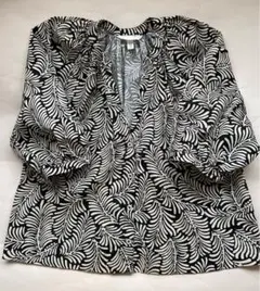 H&M 葉柄プリント 五分袖シャツ
