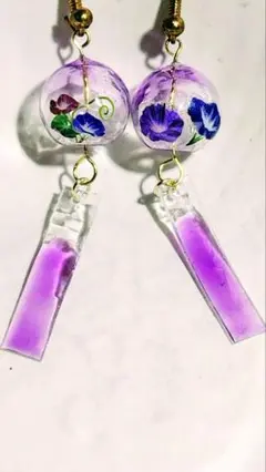 Ｎｏ．442 ハンドメイドピアス 風鈴 朝顔 B
