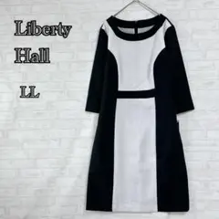 【未使用品】LLサイズ 七分袖ワンピース 白黒 ひざ丈スカート a2873