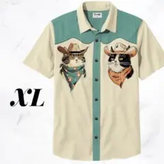 カウボーイ猫 イラスト 半袖 アロハシャツ ヴィンテージ アメカジ XL