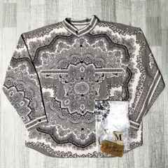 人気品! TENDERLOIN 長袖スタンドシャツ ペイズリー ブラウン 茶 M