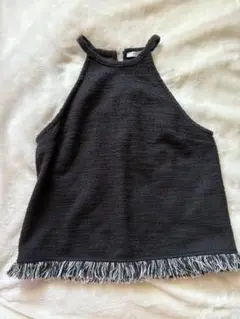 ZARA フリンジ付きノースリーブトップス 黒