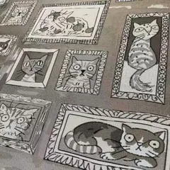 j6-g▼160×50cm▼ジャガード織物生地▼ネコ　猫柄　レトロ　グレー