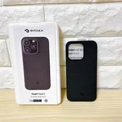 PITAKA iPhone14 Pro ケース 黒/グレーツイル柄MagSafe