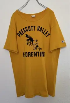 チャンピオン Tシャツ 3段プリント フロッキープリント マスタード L