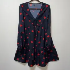 SHEIN シーン　ハート柄 ワンピース ブラック　Aライン　長袖　薄手　38M