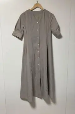 ⬜︎グレー 半袖 ボタン付き ロングワンピース