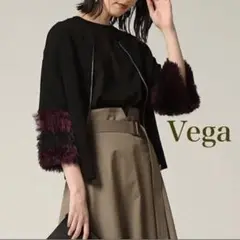 【vega】 ベガ 袖フェザーニットジャケット カーディガン ブラック