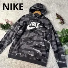NIKE ナイキ　プルパーカー　グレー　ビッグロゴ　長袖　フード　L 迷彩