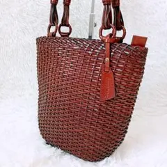 【美品】WINDOMAIL メッシュバッグ カゴ 牛革 ダークブラウン トート