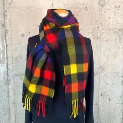 ジョシュアエリス ブロックチェック 大判 ストール カシミヤ100%