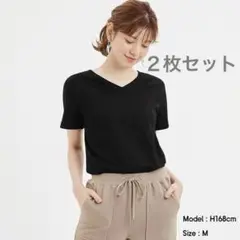 【8月末削除】GU カラーVネックT ブラック 2枚