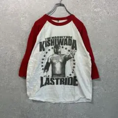 リンガーTシャツ（L）ビッグプリントTシャツ＊七分袖＊プロレス＊コットン100％