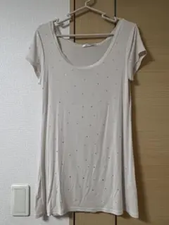 COCO DEAL ストーン装飾 半袖Tシャツ ホワイト