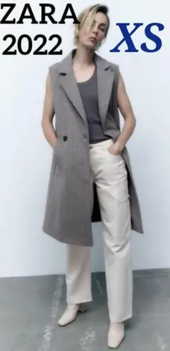 新品*ZARA ロングベスト グレー XS ダブルブレスト