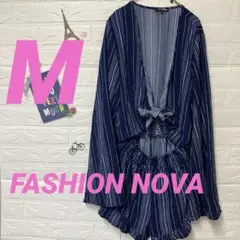 FASHION NOVA ネイビー ストライプ トップス 【M】