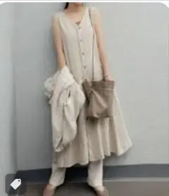 LOWRYS FARM ロングワンピース　 ベージュ　ロングジレ　リネン