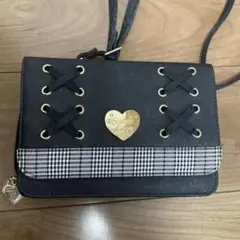 ブラック チェック柄 ハンドバッグ　お財布　キッズショルダーバッグ美品【匿名】